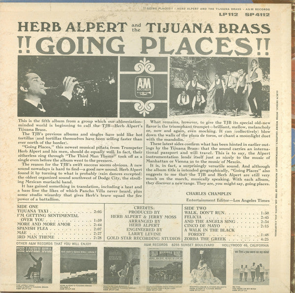 Herb Alpert And The Tijuana Brass* : !!Going Places!! (LP, Album, Mon)