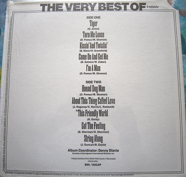 Fabian (6) : The Very Best Of Fabian (LP, Comp)