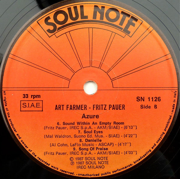 Art Farmer, Fritz Pauer : Azure (LP, Album)