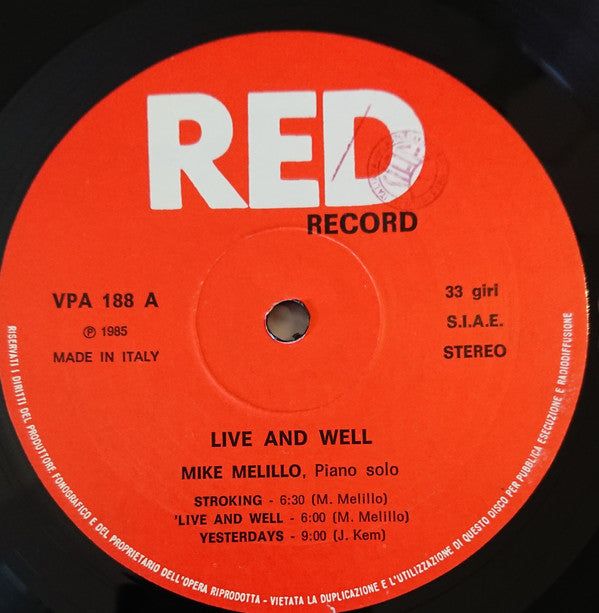 Mike Melillo : 'Live And Well (LP, Album)