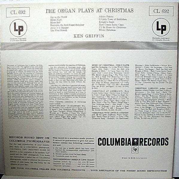 Ken Griffin (2) : The Organ Plays At Christmas (LP, Album, Mono)