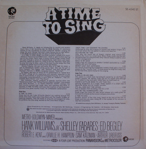 Hank Williams, Jr.*, Shelley Fabares, Ed Begley (2) : A Time To Sing (From The Motion Picture Sound Track) (LP, Album)