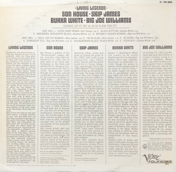 Son House • Skip James • Bukka White • Big Joe Williams : Living Legends (LP, Album, Mono)