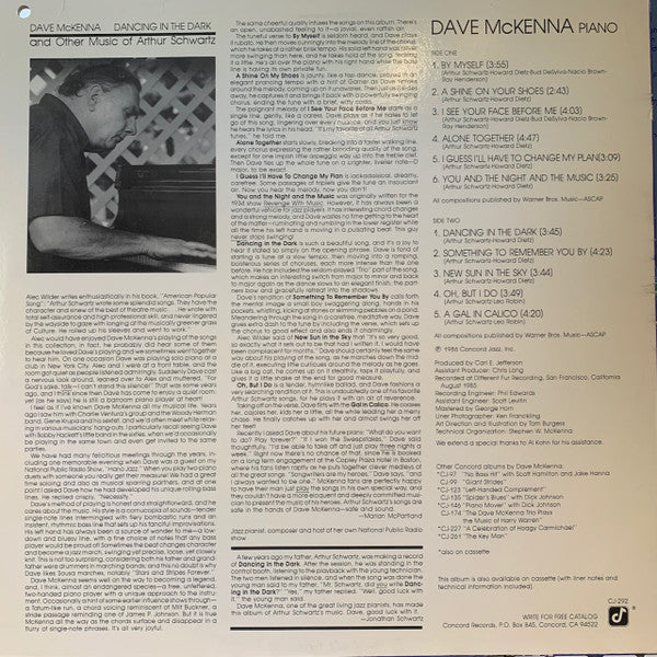 Dave McKenna : Dancing In The Dark (And Other Music Of Arthur Schwartz) (LP, Album)