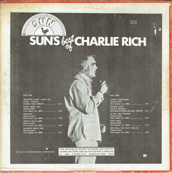 Charlie Rich : Sun's Best Of Charlie Rich (LP, Comp)