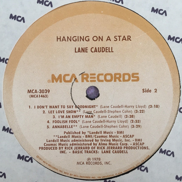 Lane Caudell : Hanging On A Star (LP, Album, Pin)
