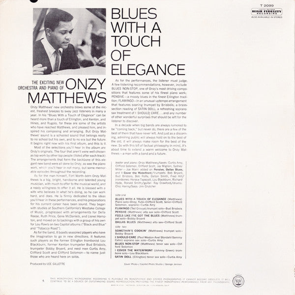 Onzy Matthews : Blues With A Touch Of Elegance (LP, Album, Mono)