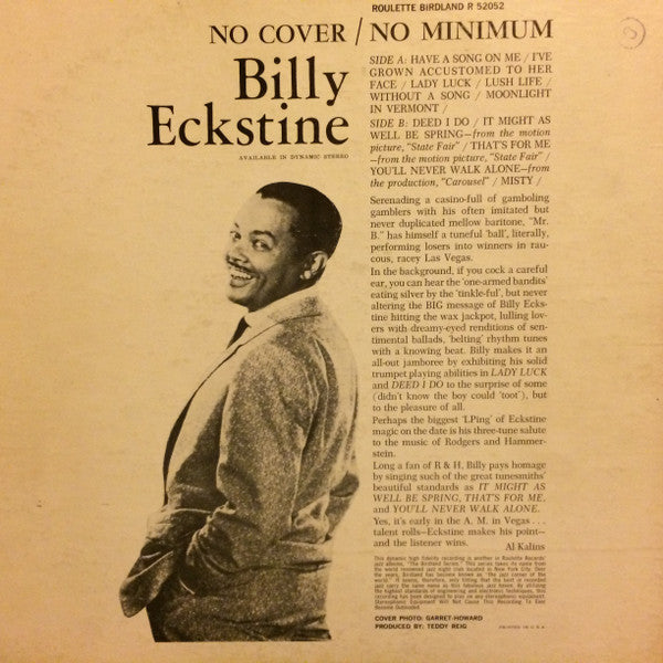 Billy Eckstine : No Cover No Minimum (LP, Album, Mono)