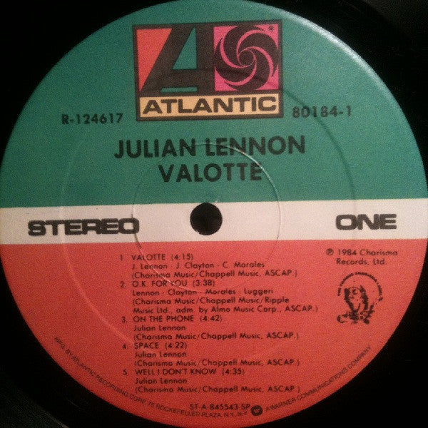 Julian Lennon : Valotte (LP, Album, Club, SRC)