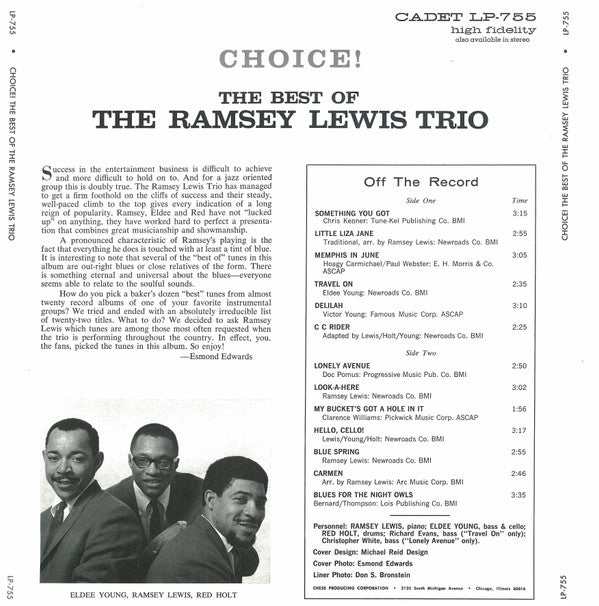 The Ramsey Lewis Trio : Choice!: The Best Of The Ramsey Lewis Trio (LP, Comp, RE)