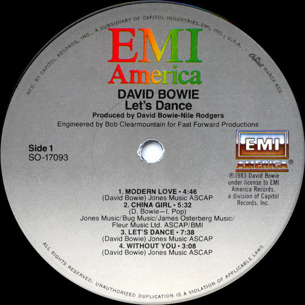 David Bowie : Let's Dance (LP, Album, Win)