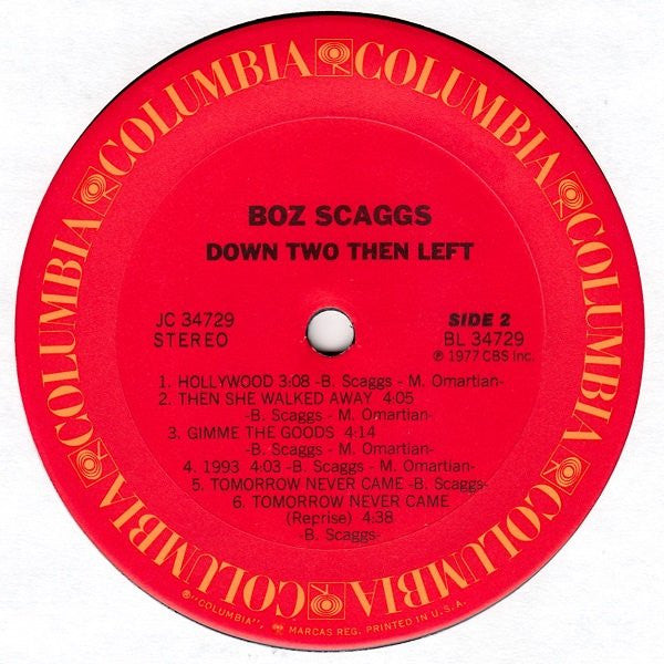 Boz Scaggs : Down Two Then Left (LP, Album, Pit)