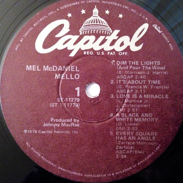Mel McDaniel : Mello (LP, Album)