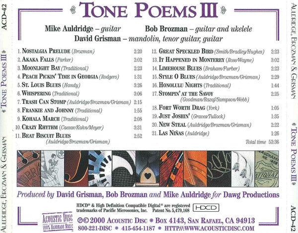 Mike Auldridge, Bob Brozman & David Grisman : Tone Poems III (The Sounds Of The Great Slide & Resophonic Instruments) (HDCD, Album)