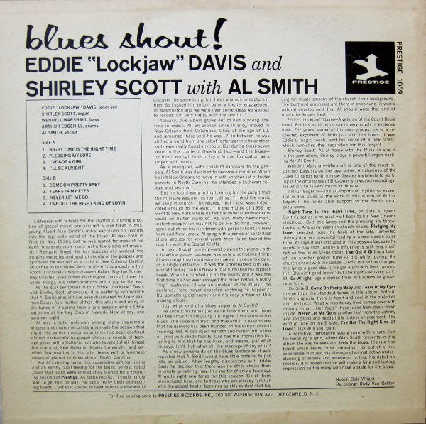 Eddie "Lockjaw" Davis And Shirley Scott With Al Smith (8) : Blues Shout! (LP, Album, RE)
