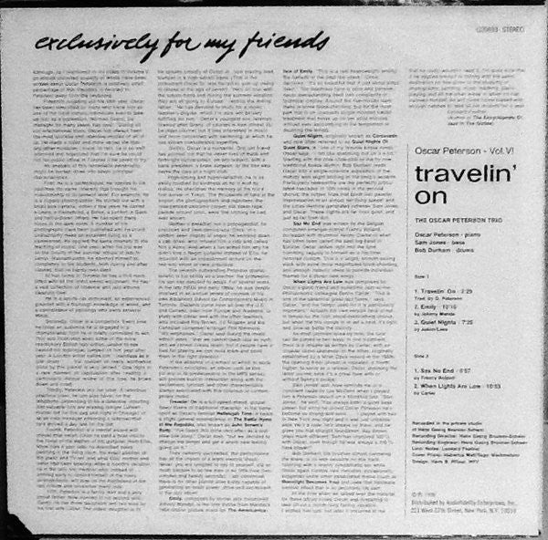 Oscar Peterson : Travelin' On (LP, Album)