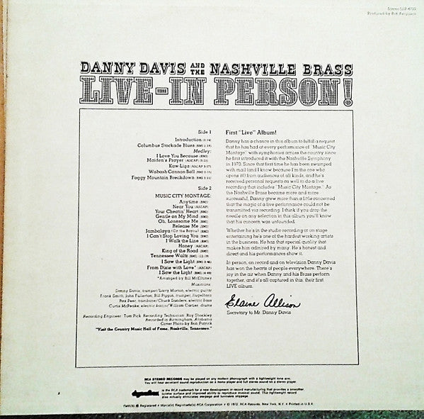Danny Davis & The Nashville Brass : Live-In Person (LP)