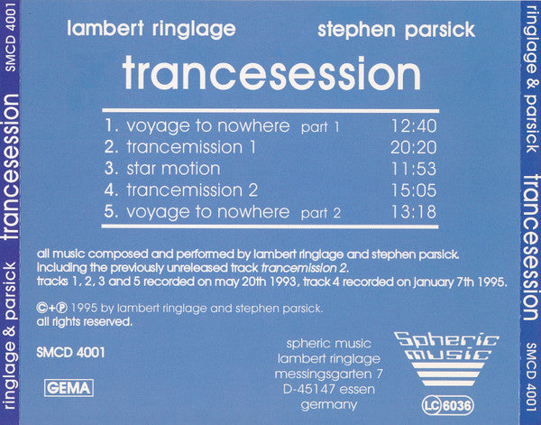 Lambert Ringlage & Stephen Parsick : Trancesession (CD, Album)
