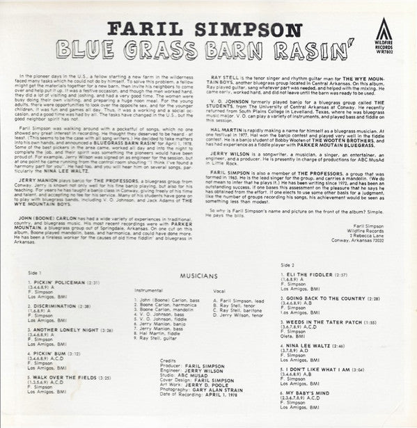 Faril Simpson : Blue Grass Barn Rasin' (LP, Album)