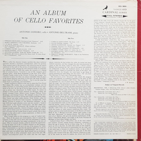 Antonio Janigro : An Album Of Cello Favorites (LP)