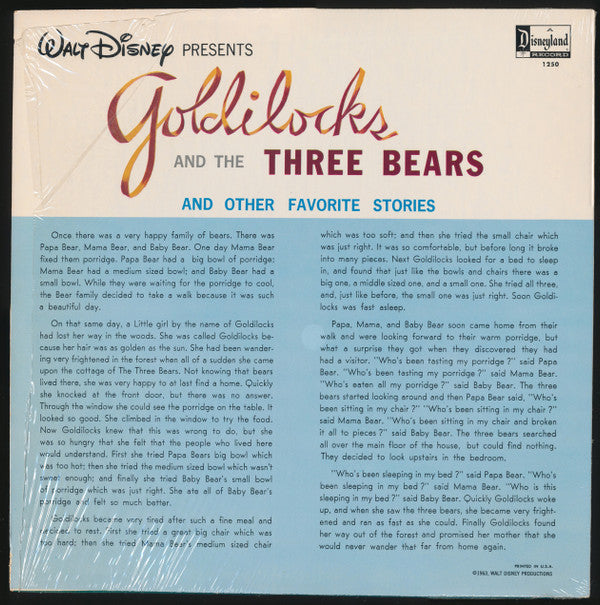 Rica Moore : Walt Disney Presents The Story Of Goldilocks And The Three Bears (LP, Album, col)