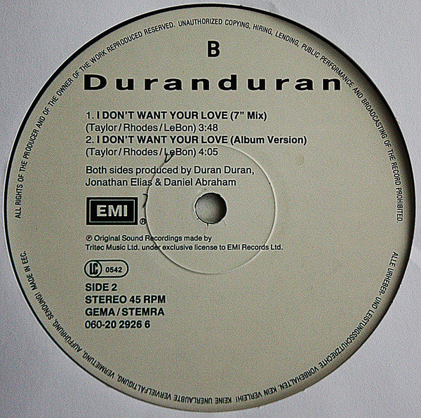 Duranduran* : I Don't Want Your Love (12", Single)
