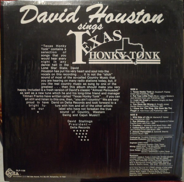 David Houston : David Houston Sings Texas Honky Tonk (LP, Album)