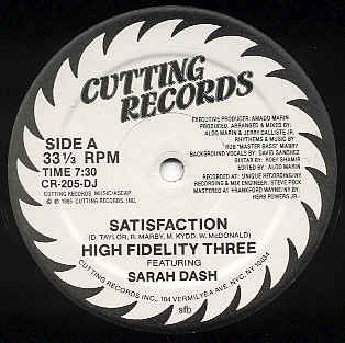 High Fidelity Three Featuring Sarah Dash : Satisfaction (12", Promo)