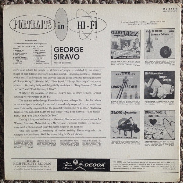 George Siravo And His Orchestra : Portraits In Hi-Fi (LP, Mono)