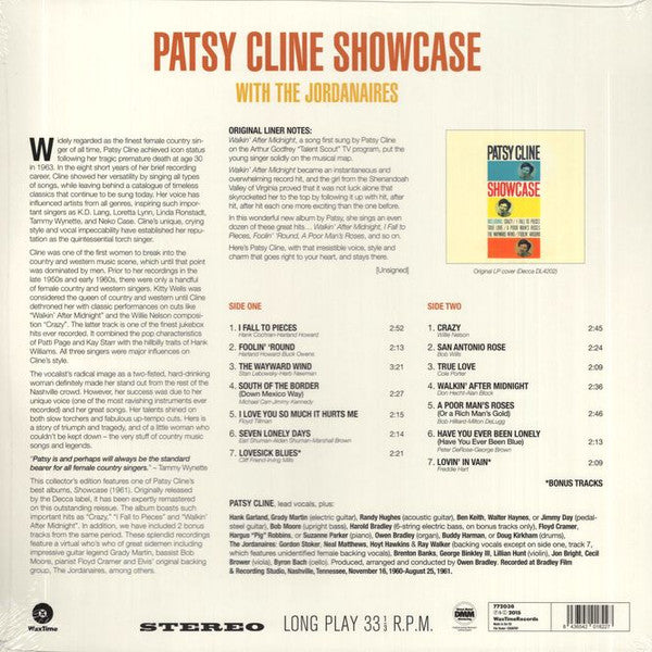 Patsy Cline : Showcase With The Jordanaires (LP, Album, RE, RM, 180)