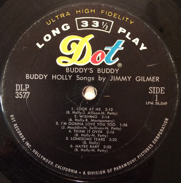 Jimmy Gilmer : Buddy's Buddy (Buddy Holly Songs By Jimmy Gilmer) (LP, Album, Mono)