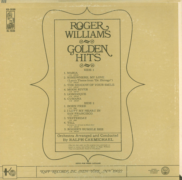 Roger Williams (2) : Golden Hits (LP, Comp)