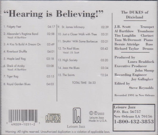 Dukes Of Dixieland : Hearing Is Believing (CD)