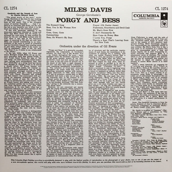 Miles Davis : Porgy And Bess (LP, Album, Mono, RE, 180)