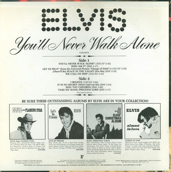 Elvis* : You'll Never Walk Alone (LP, Album, Comp, Mono, RE)
