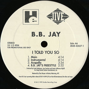 B.B. Jay : Hot Ta' Def / I Told You So (12", Promo)