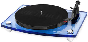 [Colore blu] Victrola moderno lettore di dischi bluetooth acrilico a 2 marce